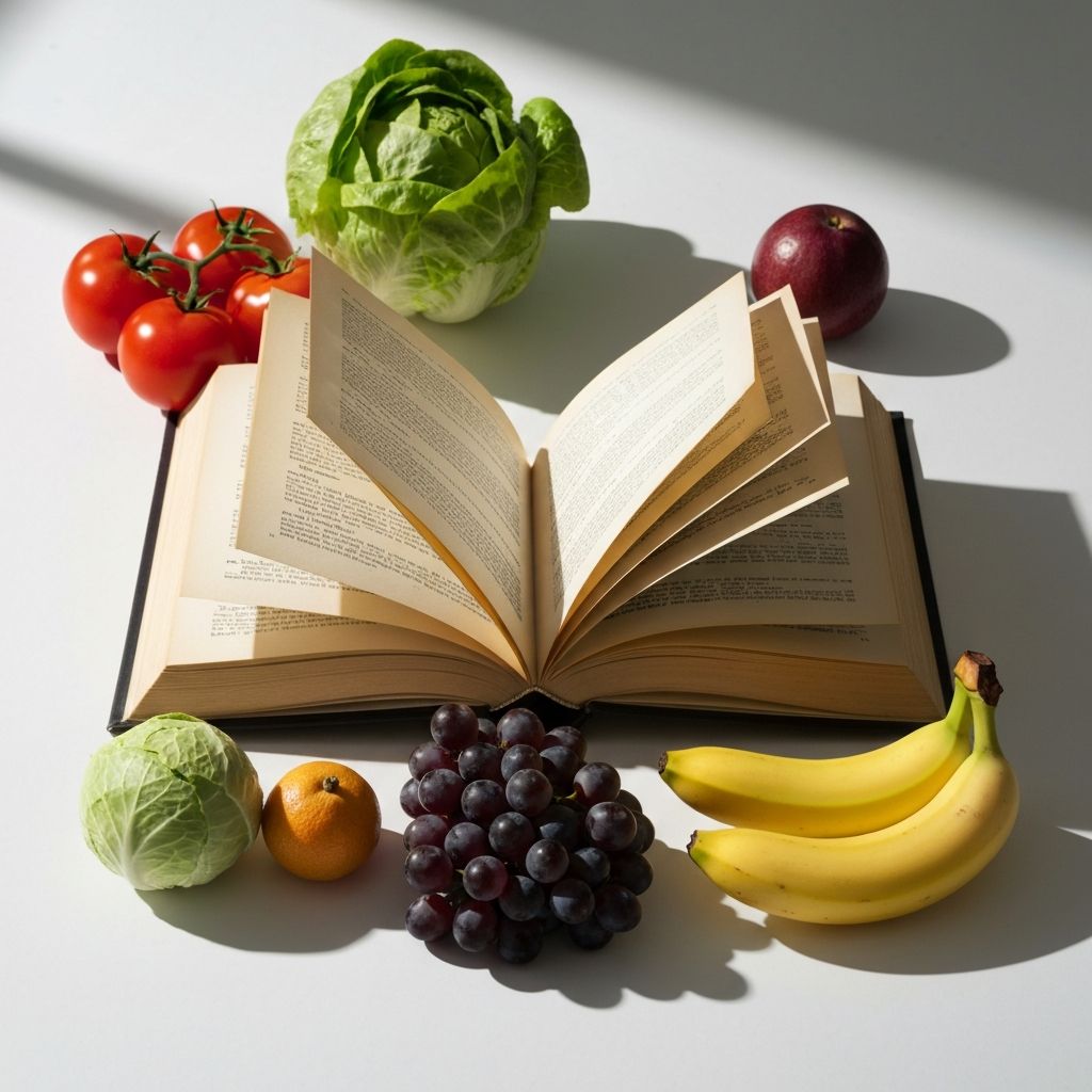 Books with vegetables representing knowledge